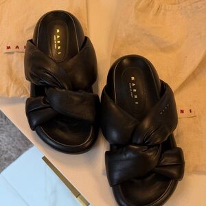 Brand new Marni black leather puffy slides sz 38 $850